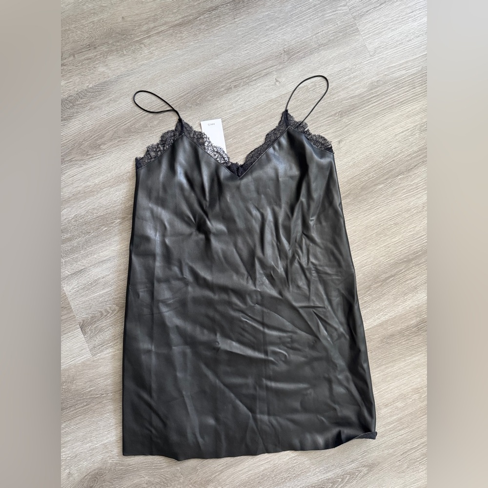 Mango Black Faux-Leather Slip Dress